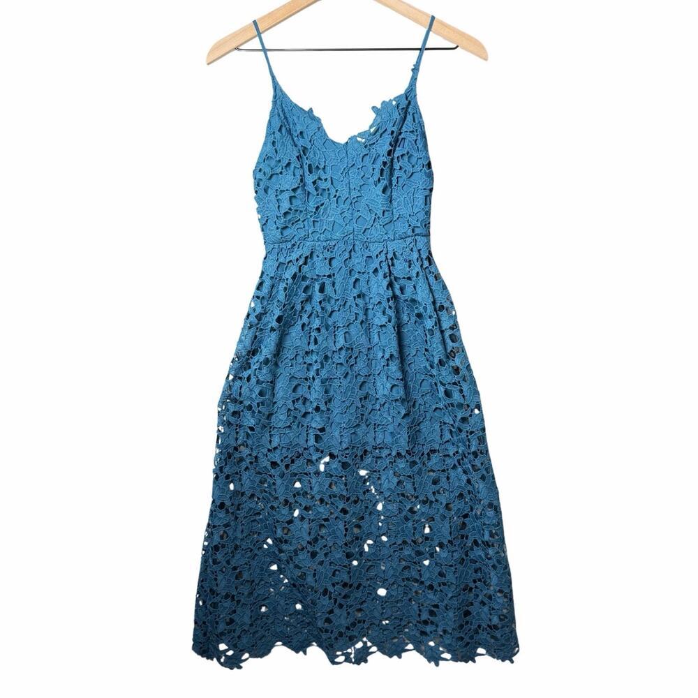 Astr Teal Blue Lace Midi Dress